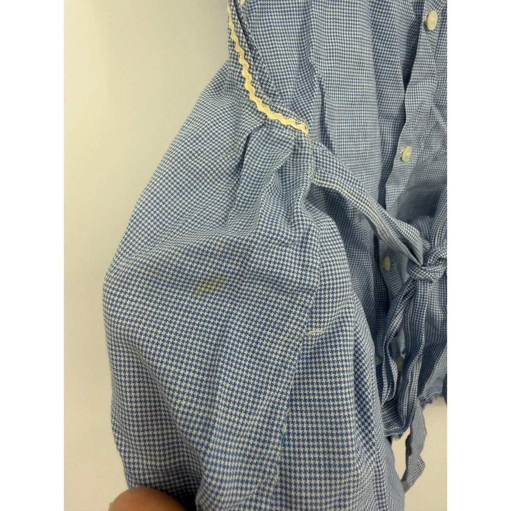 Unbranded Vintage Gingham Check Ruffle Dress Kids Size 4T Blue Rickrack Trim
